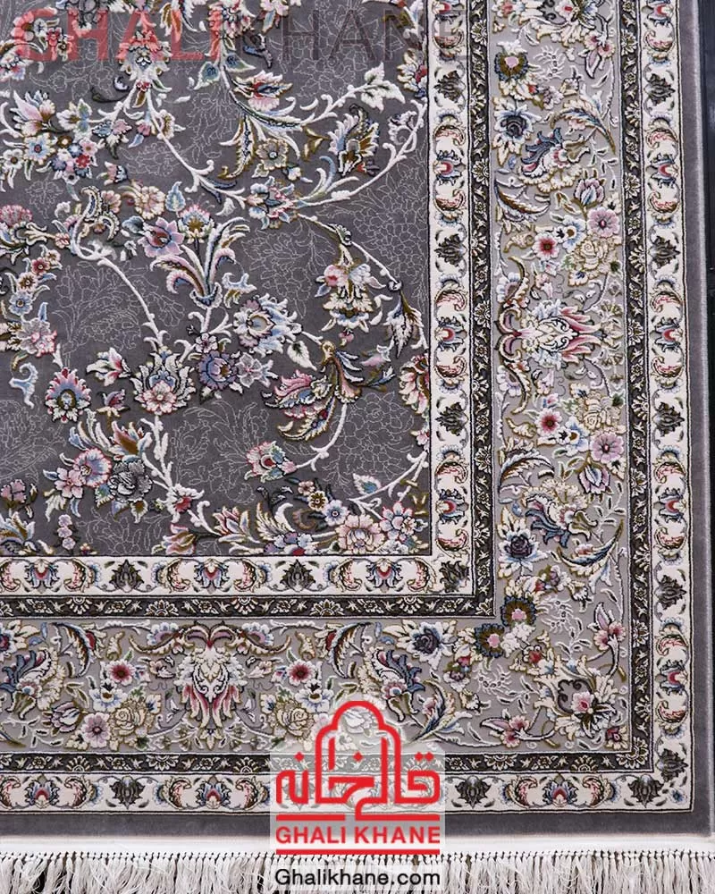 فرش زمرد مشهد کد 30004 دودی گل برجسته