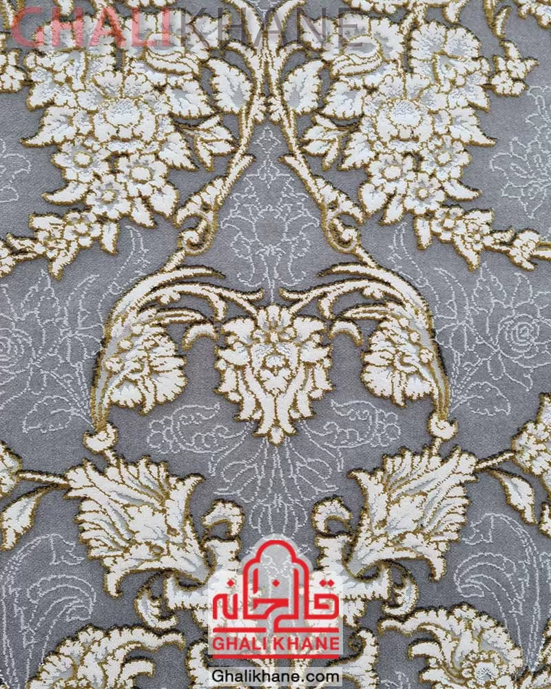 فرش ماشینی زمرد مشهد کد 30004 دودی طلایی