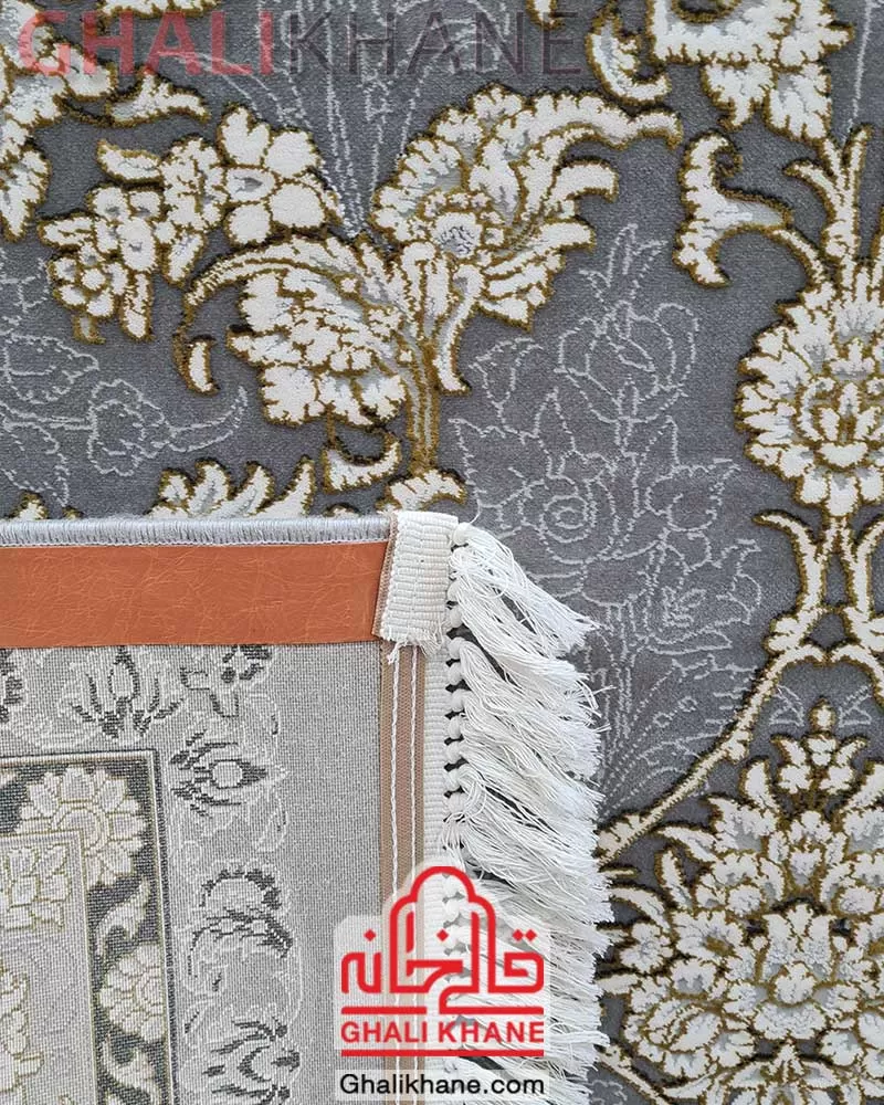 فرش زمرد مشهد گل برجسته کد 30004 دودی طلایی