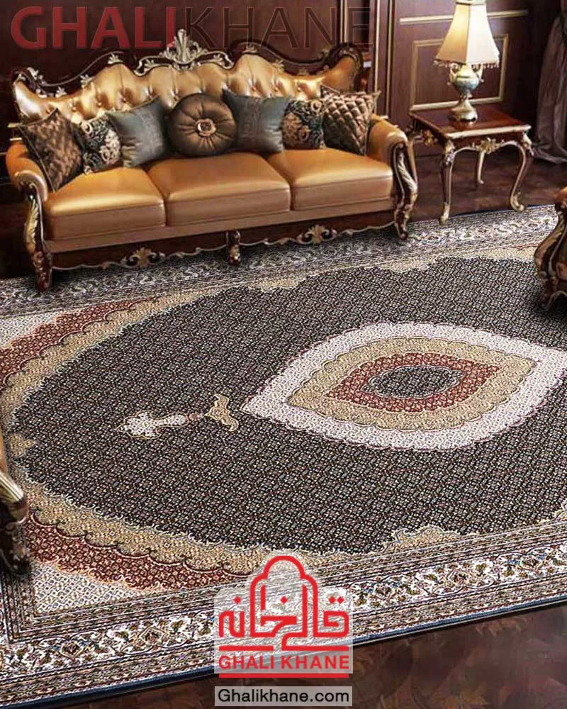 فرش نگین مشهد طرح ریز ماهی 700 شانه کد 2609 سرمه ای