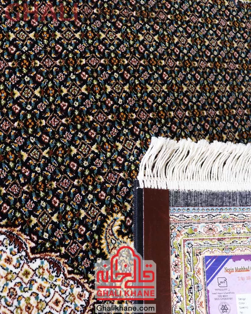 فرش نگین مشهد طرح ریزماهی 700 شانه کد 2609 سرمه ای