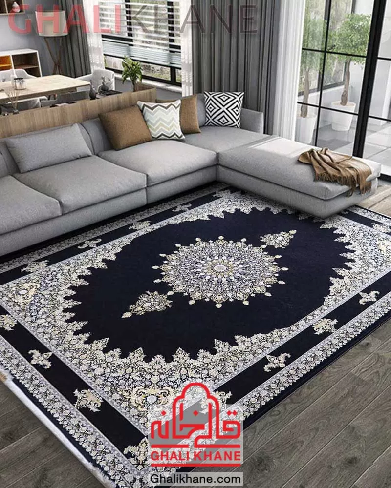 فرش زمرد مشهد کد 23007 سرمه ای