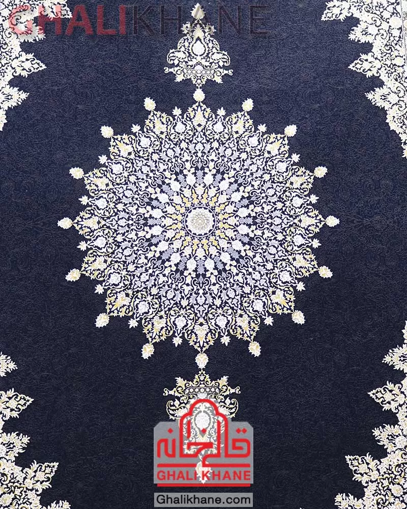 فرش زمرد مشهد کد 23007 سرمه ای