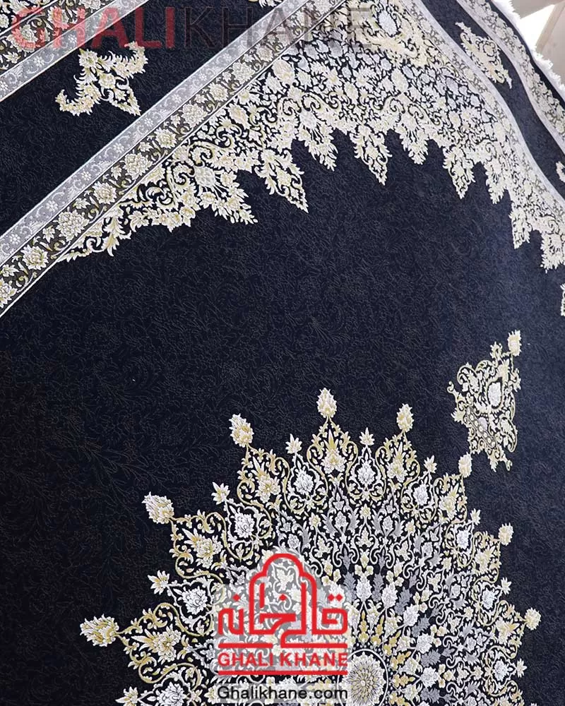 فرش زمرد مشهد1200 شانه کد 23007 سرمه ای