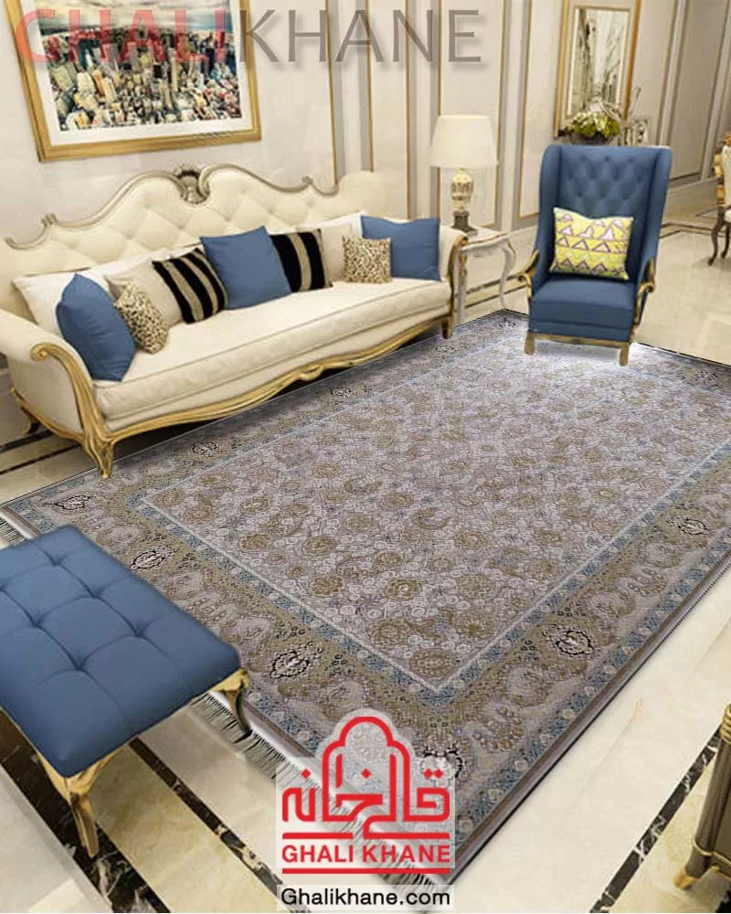 فرش ماشینی مشهد کد 803143 نقره ای