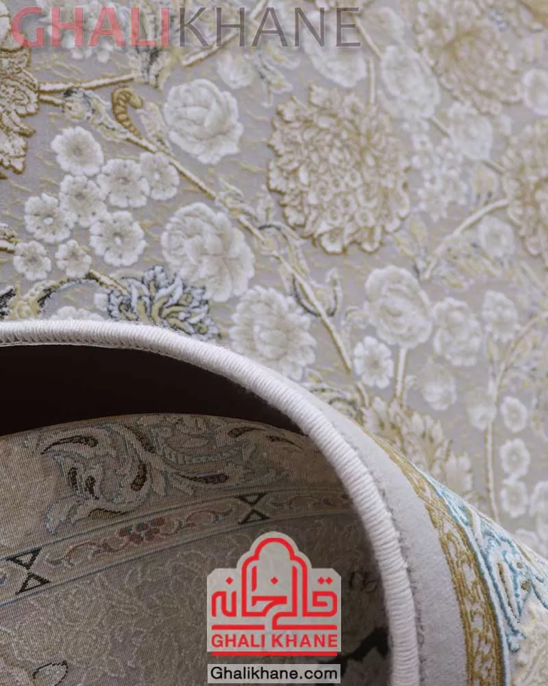 فرش مشهد 1200 شانه گل برجسته  کد 803143 نقره ای