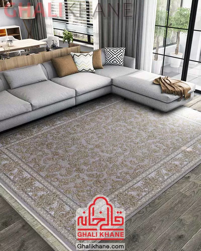 فرش طرح افشان مشهد کد 803144 نقره ای