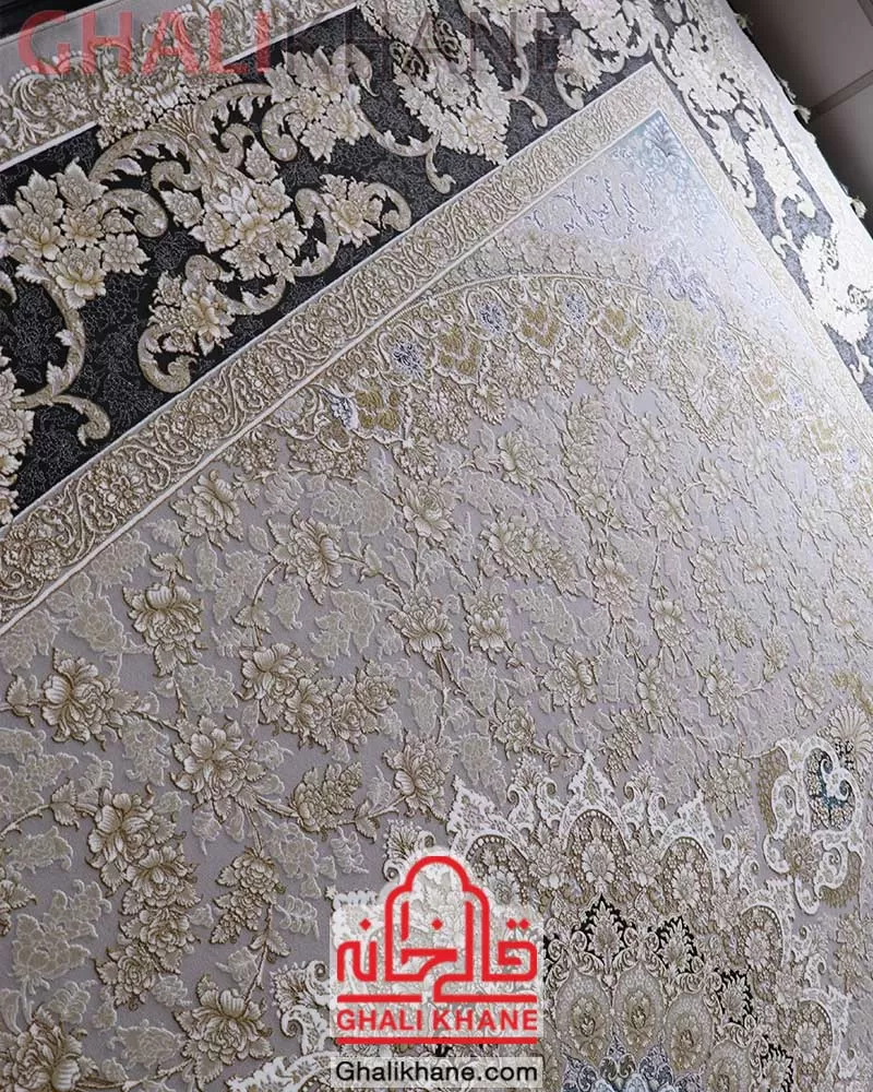 فرش مشهد طرح 803438 نقره ای