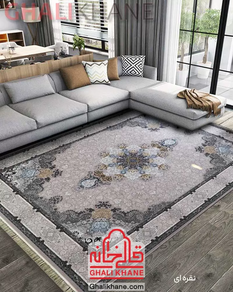 فرش ماشینی مشهد کد 806002 نقره ای