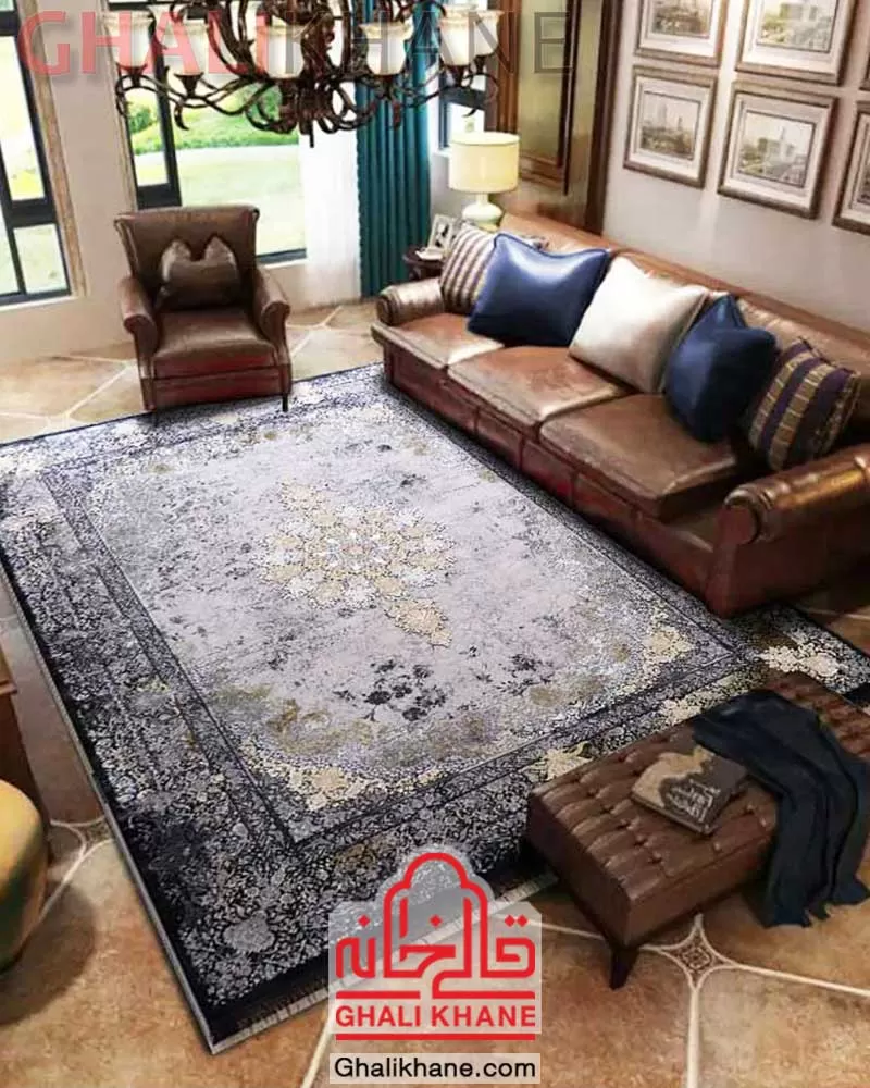 فرش وینتیج مشهد کد 803595 سرمه ای