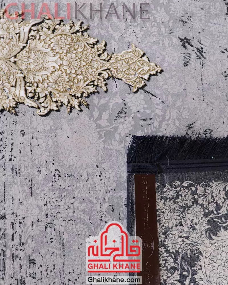 فرش وینتیج مشهد کد 803595 سرمه ای گل برجسته