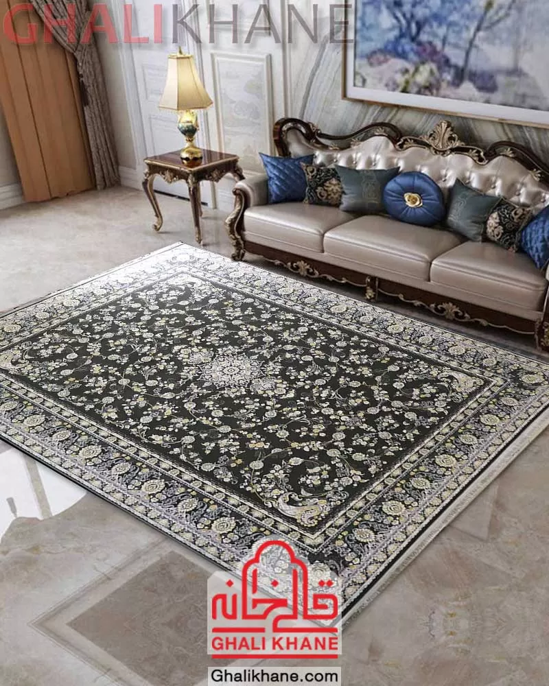 فرش ماشینی تهران طرح ترمه دودی طلایی