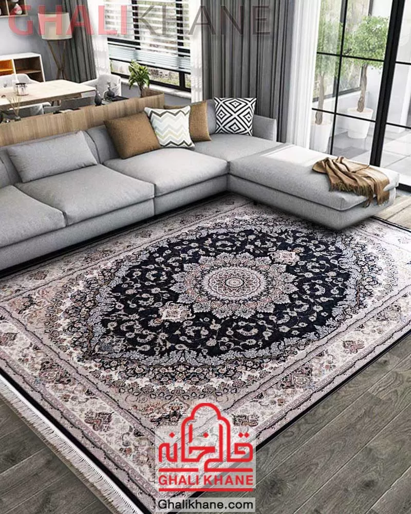 فرش زمرد مشهد 1200 شانه کد 37002 سرمه ای