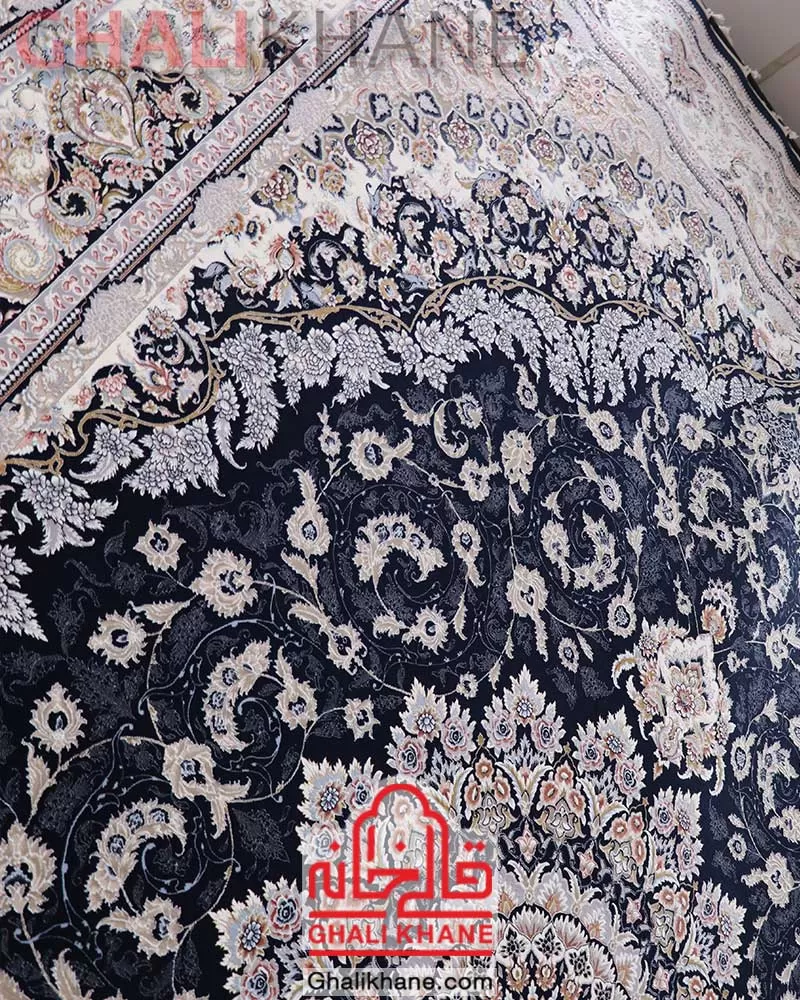 فرش ماشینی زمرد مشهد کد 37002 سرمه ای