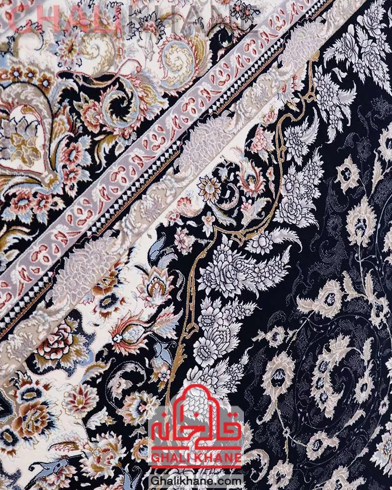 فرش زمرد مشهد کد 37002 سرمه ای گل برجسته