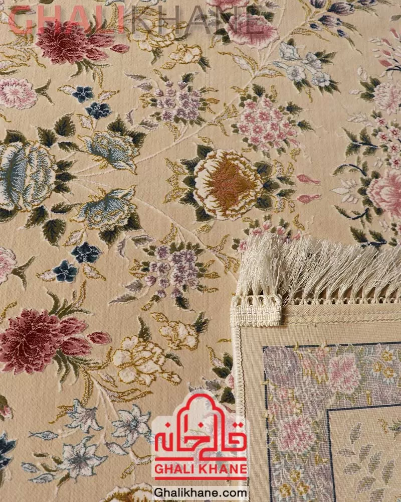 فرش ایده آل طرح پروا کرم گل برجسته