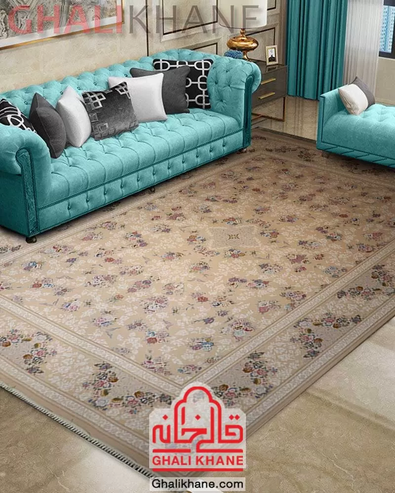 فرش ایده آل طرح چیچک کرم افشان