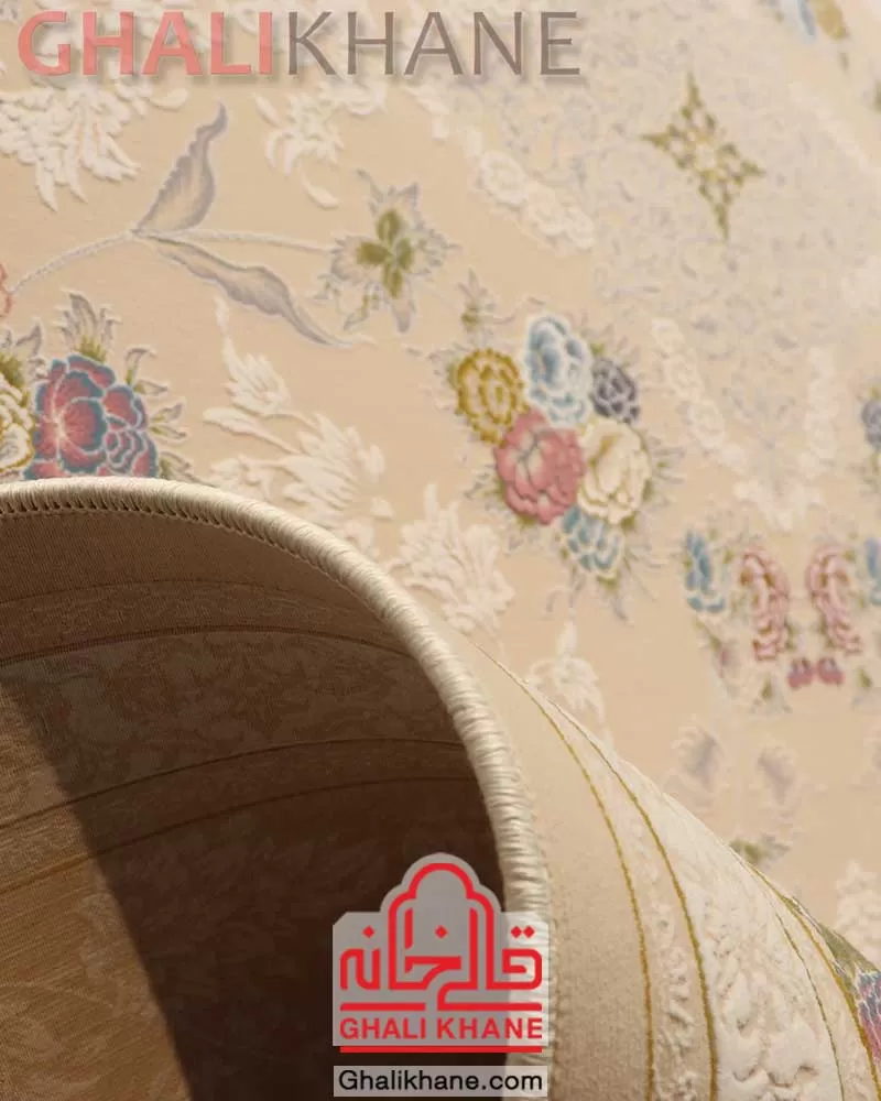 فرش ایده آل طرح چیچک کرم 1200 شانه تراکم 3600