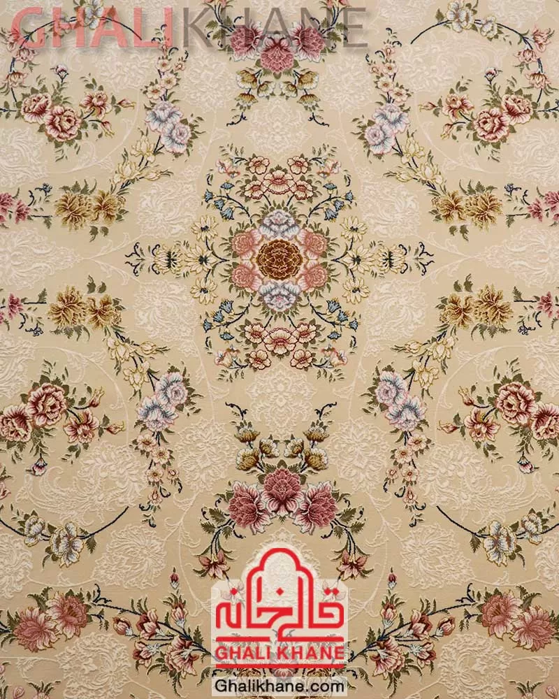 فرش ایده آل طرح خاتم کرم گل برجسته