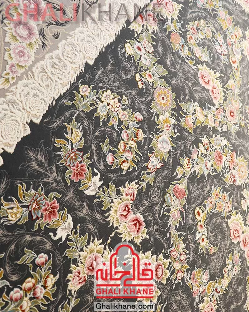 فرش ایده آل طرح خوشه دودی گل برجسته