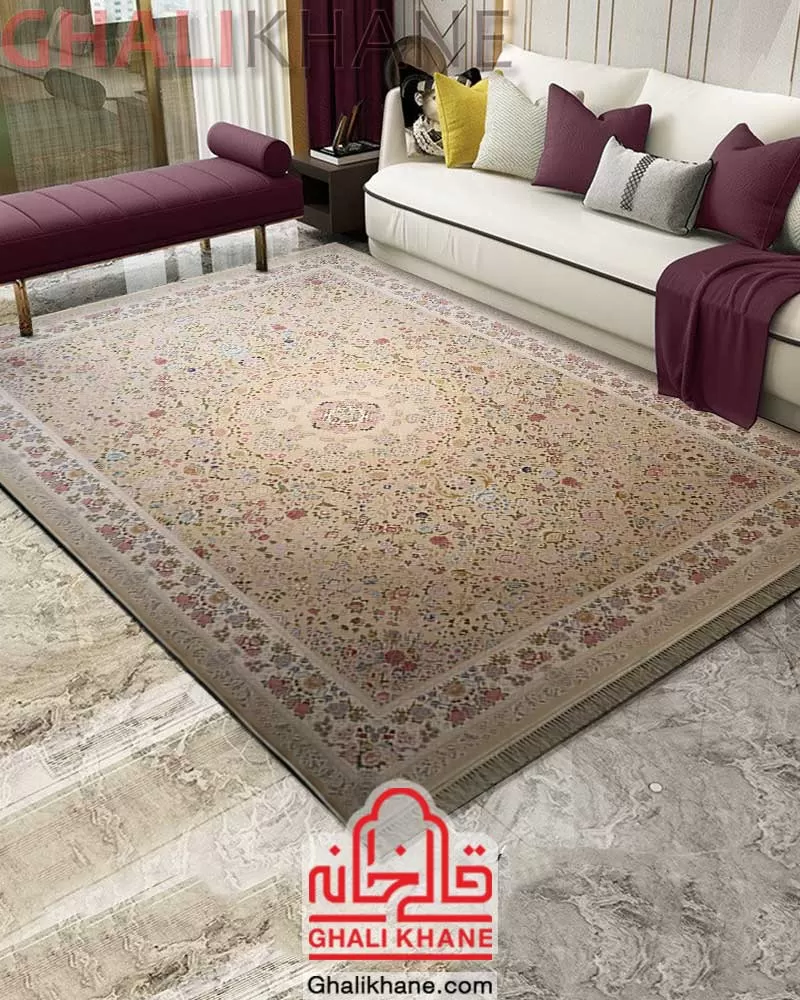 فرش ماشینی ایده آل طرح رزیتا کرم