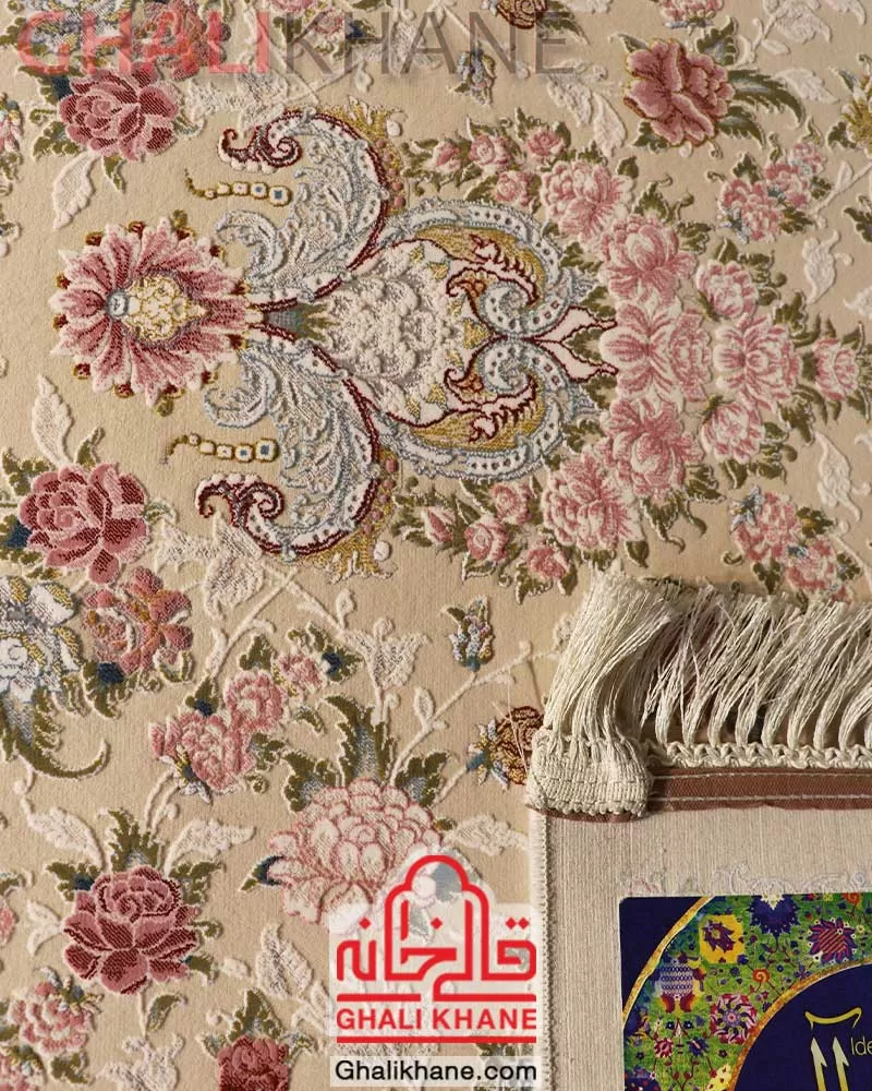 فرش ایده آل طرح گلسار کرم گل برجسته