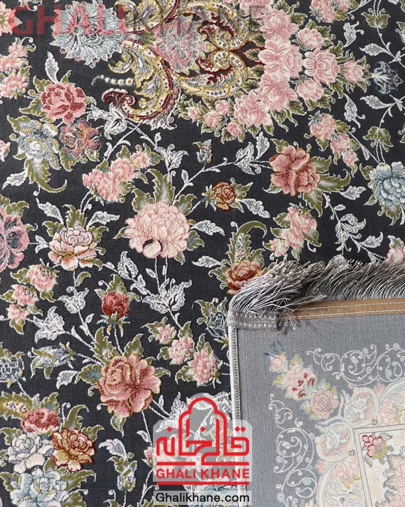 فرش ایده آل طرح گلسار دودی گل برجسته