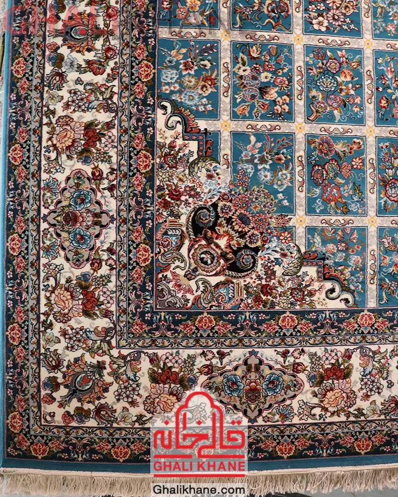 فرش نگین مشهد طرح خشتی 700 شانه آبی کد 2601