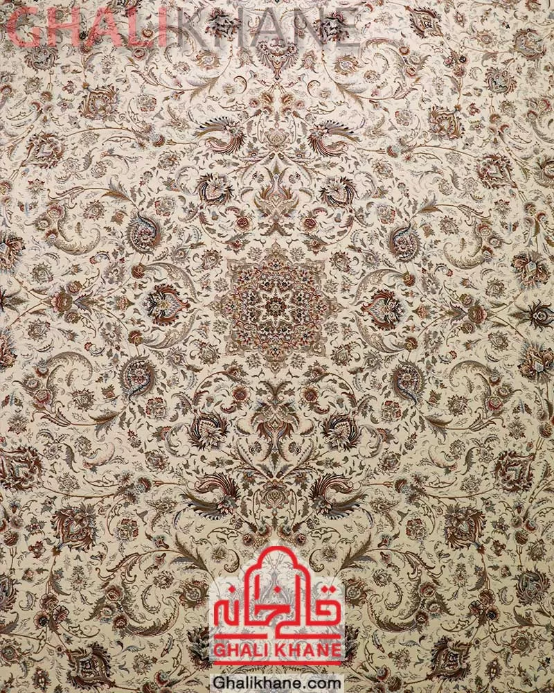 فرش زمرد مشهد کد 37003 کرم افشان