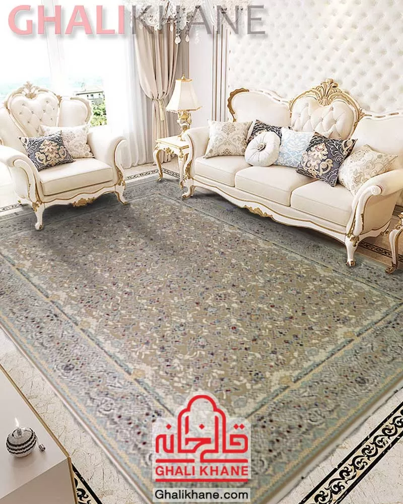 فرش مشهد 1500 شانه گل برجسته بژ کد 813012
