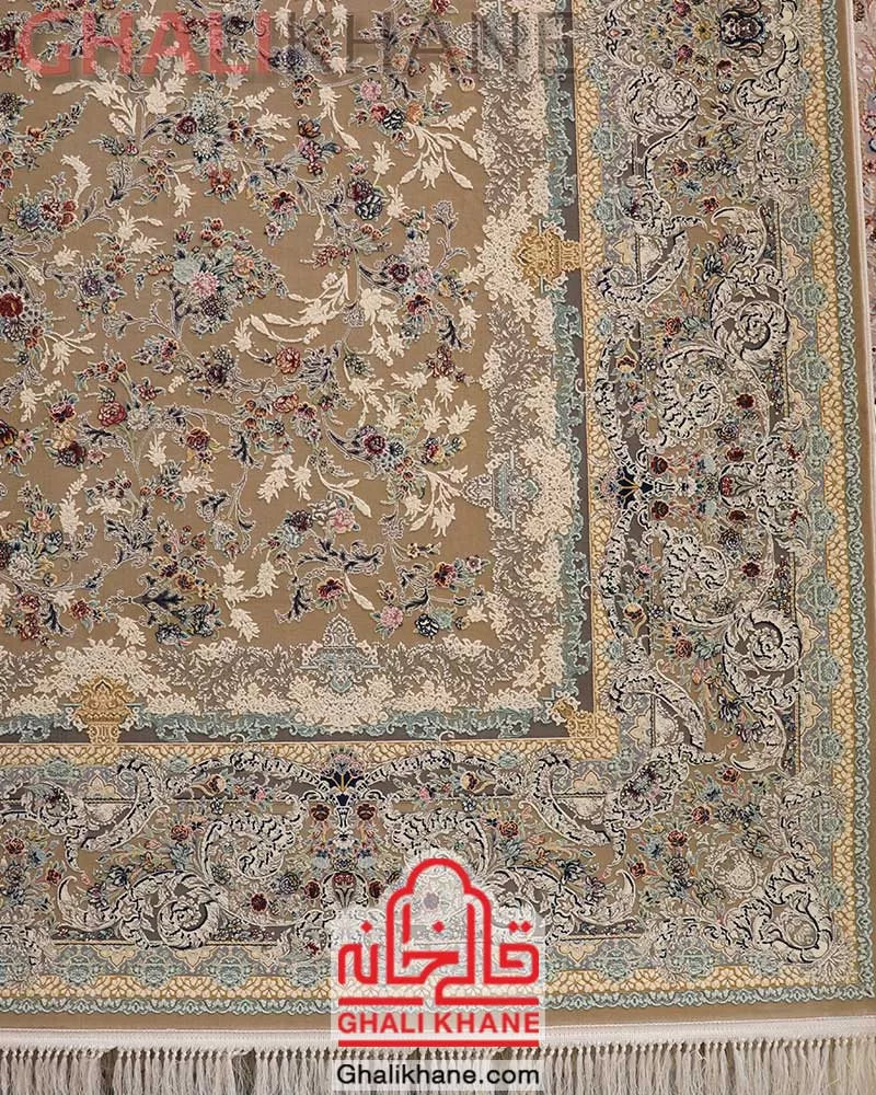 فرش مشهد 1500 شانه گل برجسته بژ کد 813012