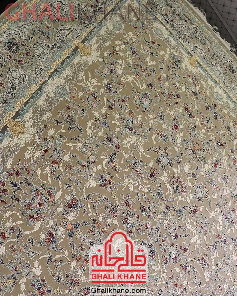 فرش مشهد 1500 شانه گل برجسته بژ کد 813012