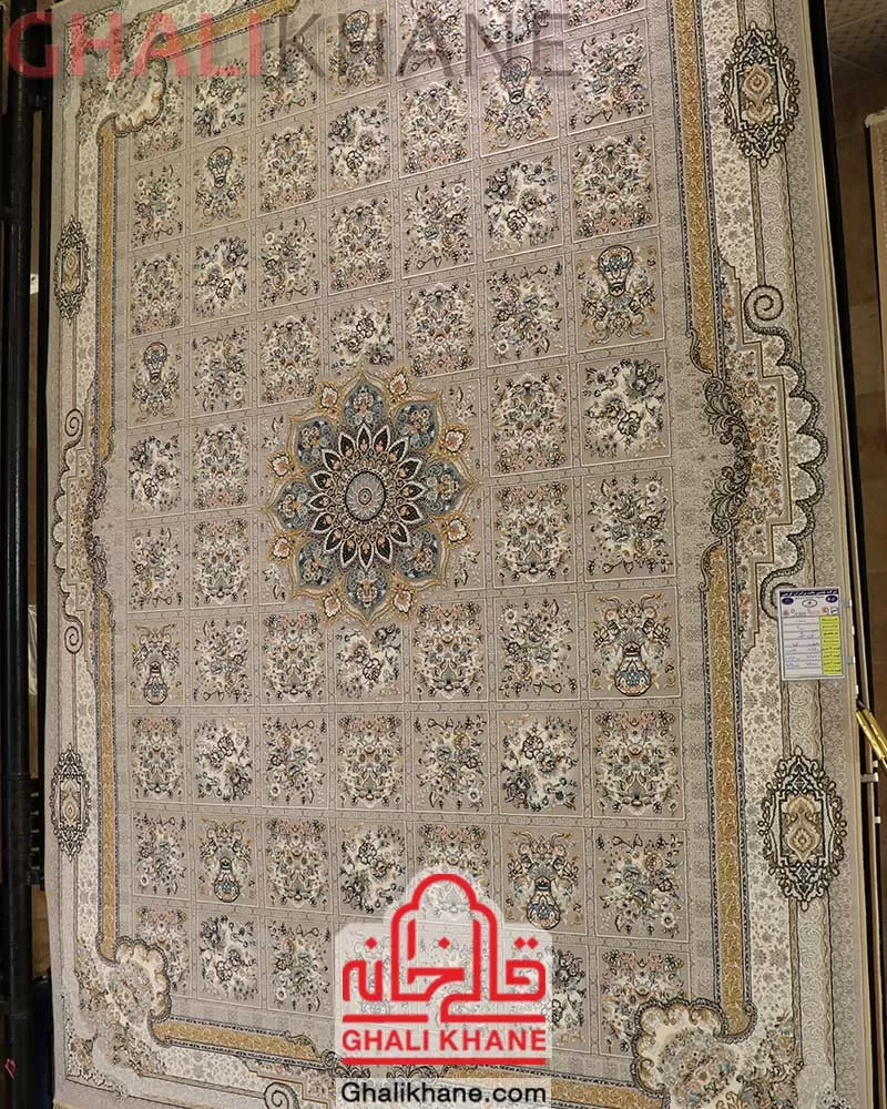 فرش نگین مشهد کد 1016 نقره ای تراکم 3000
