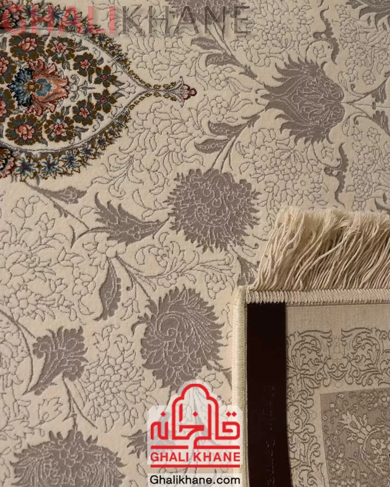 فرش نگین مشهد کد 1221 کرم گل برجسته