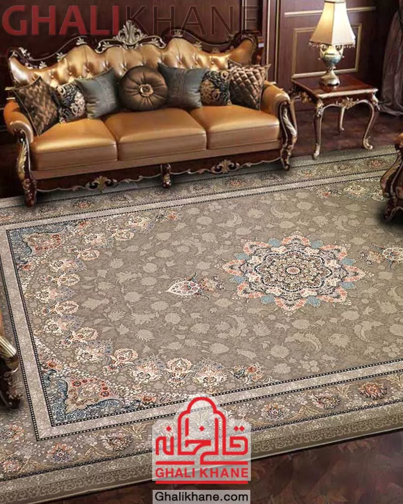 فرش نگین مشهد 1200 شانه گل برجسته کد 1221 طوسی