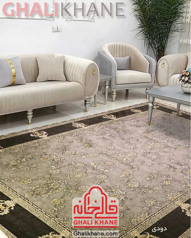 فرش زمرد مشهد طرح افشان دودی کد 30009