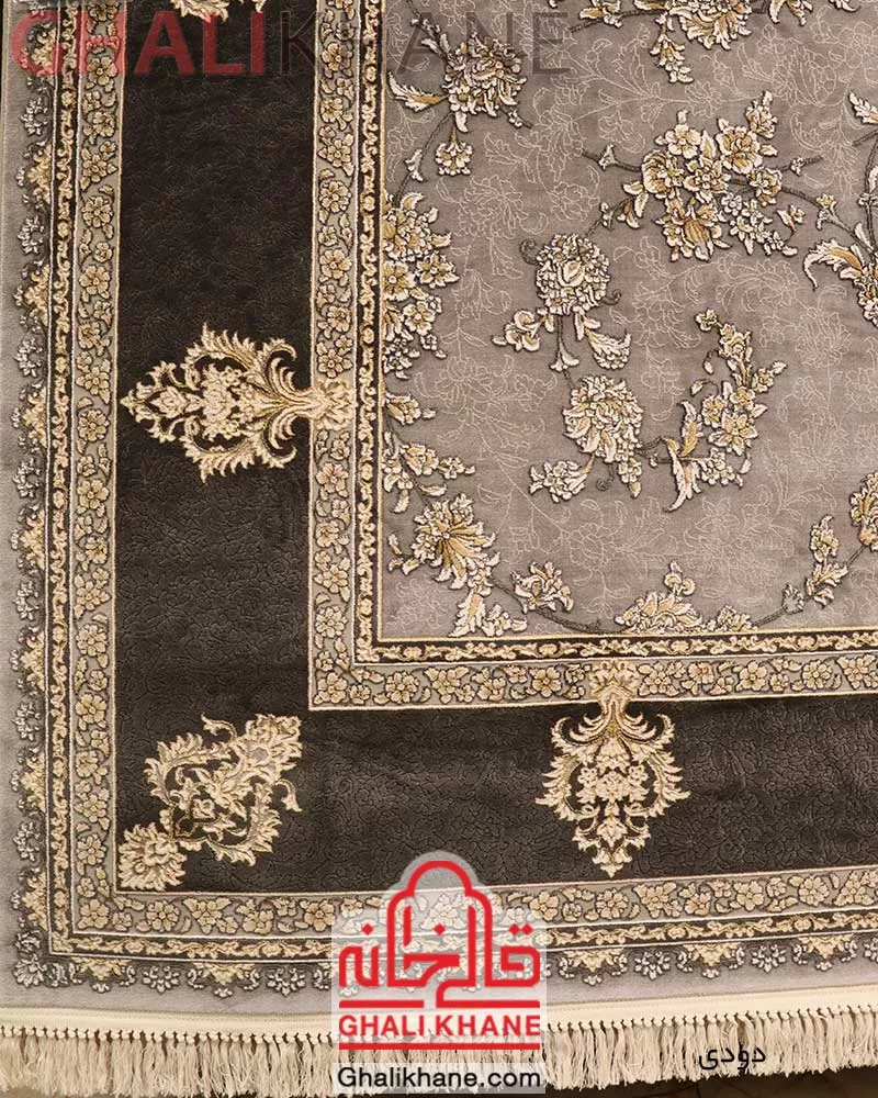 فرش زمرد مشهد کد 30009 دودی طرح افشان