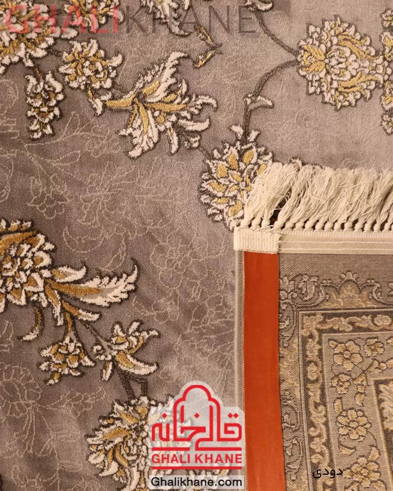 فرش زمرد مشهد 700 شانه گل برجسته دودی کد 30009