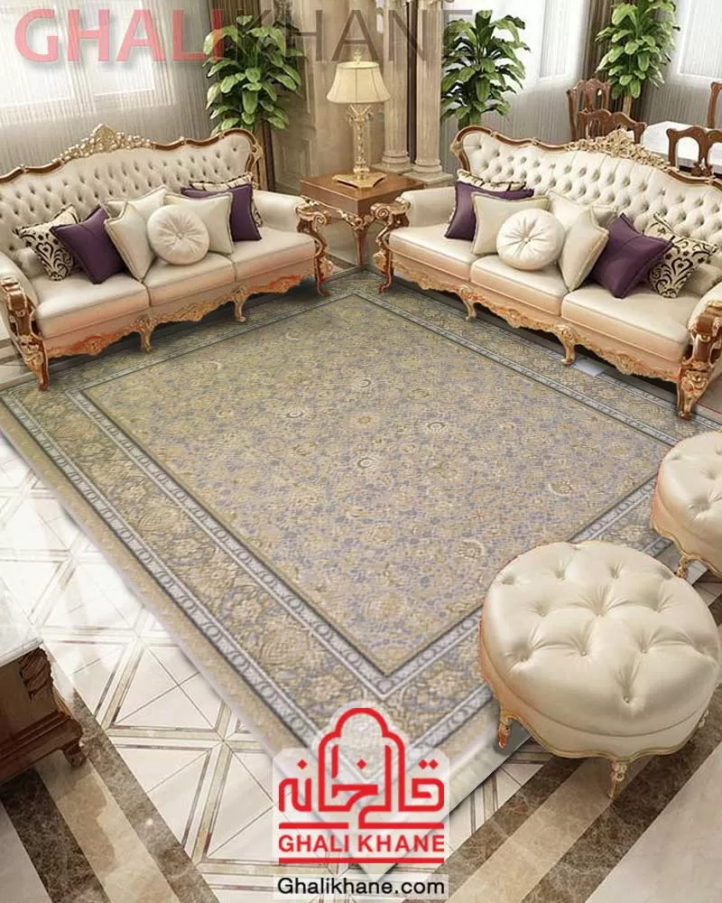 فرش مشهد طرح افشان طلاکوب کد 802097 نقره ای