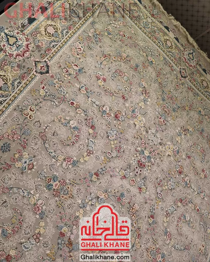 فرش زمرد مشهد کد 55004 صدفی گل برجسته 1500 شانه