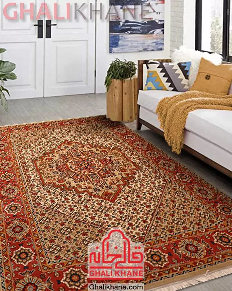 گلیم فرش ستاره کویر یزد کلکسیون شاهسون کد SH-B40A-5104 کرم