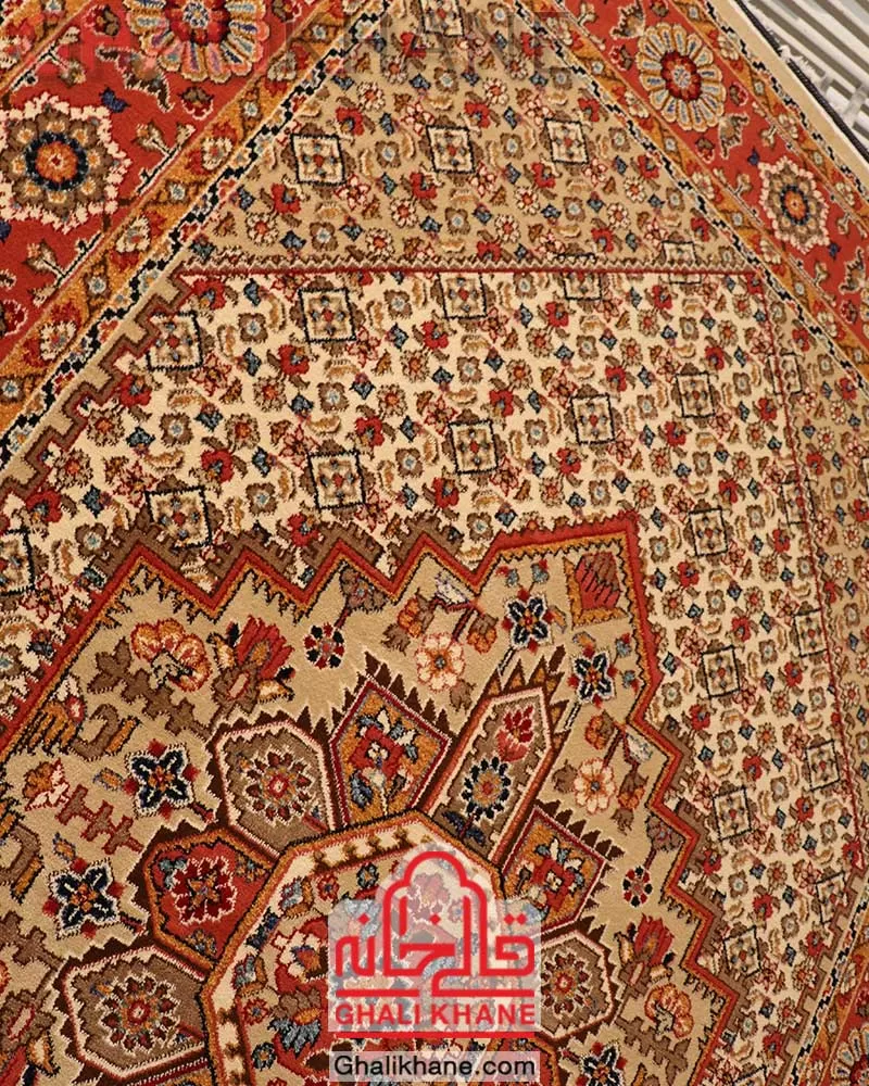 گلیم فرش ستاره کویر یزد کلکسیون شاهسون کد SH-B40A-5104 کرم