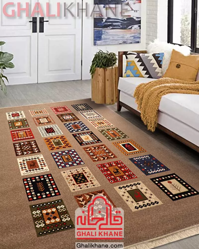 گلیم فرش ستاره کویر یزد کلکسیون شاهسون کد SH-B072-8833 بژ