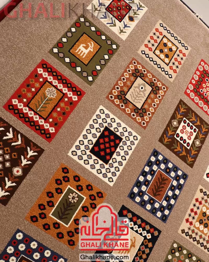 گلیم فرش ستاره کویر یزد کلکسیون شاهسون کد SH-B072-8833 بژ
