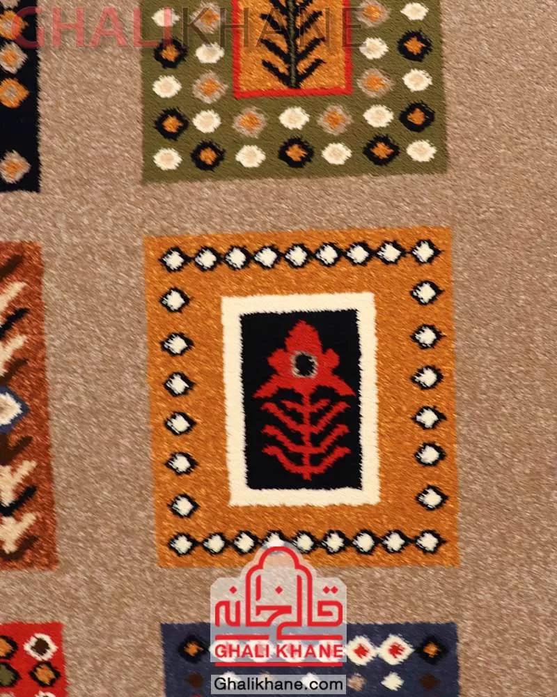 گلیم فرش ستاره کویر یزد کلکسیون شاهسون کد SH-B072-8833 بژ