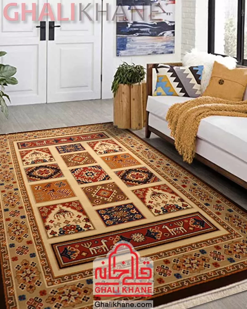 گلیم فرش ستاره کویر یزد کلکسیون شاهسون کد SH-W301-5101 کرم