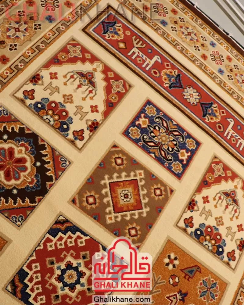 گلیم فرش ستاره کویر یزد کلکسیون شاهسون کد SH-W301-5101 کرم