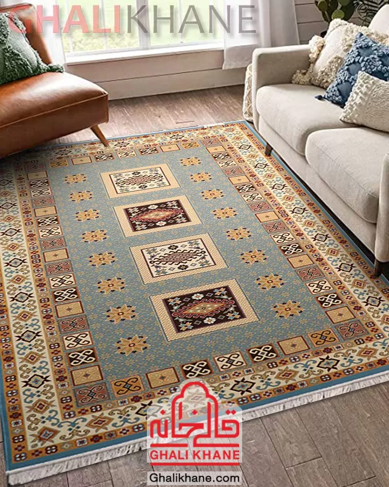 سوپر گلیم ماشینی ستاره کویر یزد کد GB-G54A-8160 آبی فیروزه ای