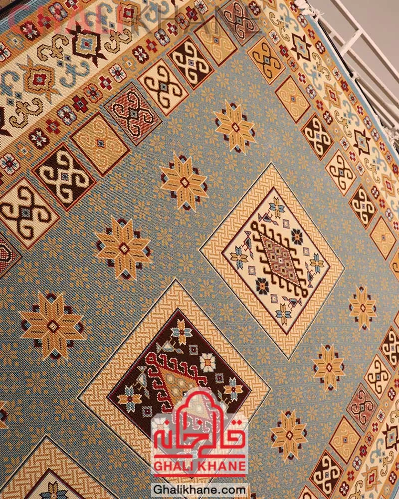 سوپر گلیم ماشینی ستاره کویر یزد کد GB-G54A-8160 آبی فیروزه ای