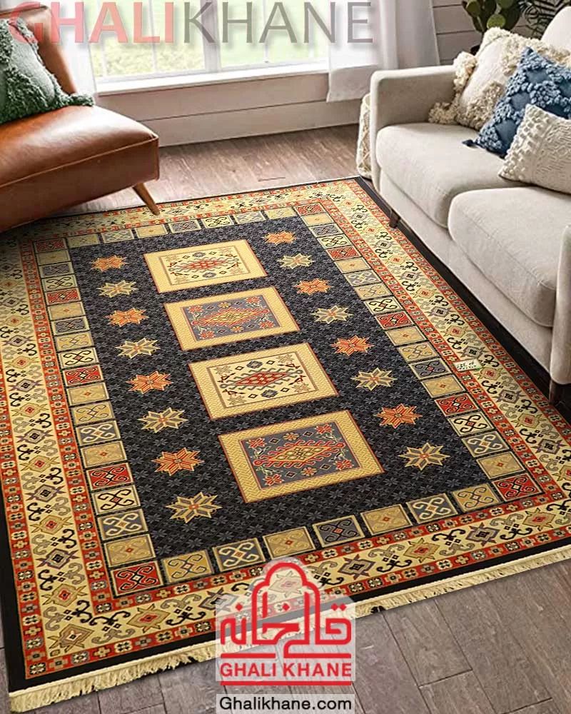 سوپر گلیم ماشینی ستاره کویر یزد کد GB-G54H-8590B سرمه ای